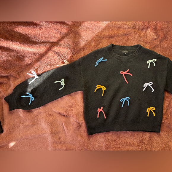 Debut Black Bow Sweater Colorful Coquette Knit - Picture 2 of 4